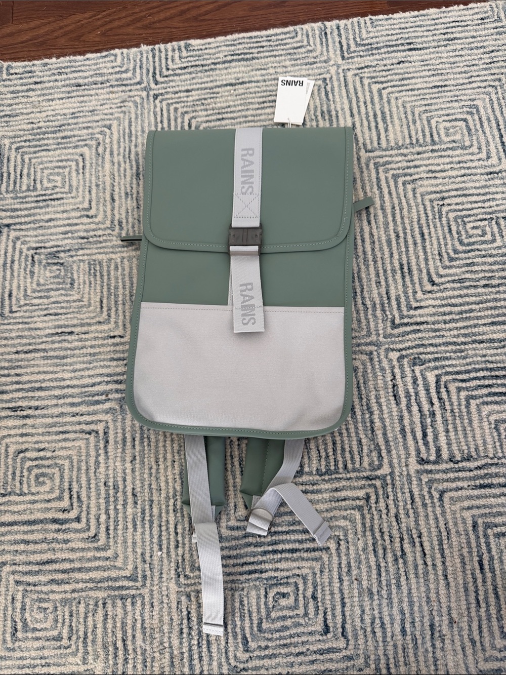 RAINS Green and Light Gray Two-Tone Backpack